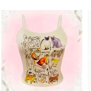 Women's Cat Print White crop Tank Top XXL